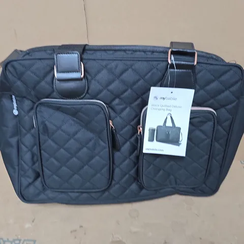 MYBABIIE BLACK QUILTED DELUXE CHANGING BAG IN BLACK