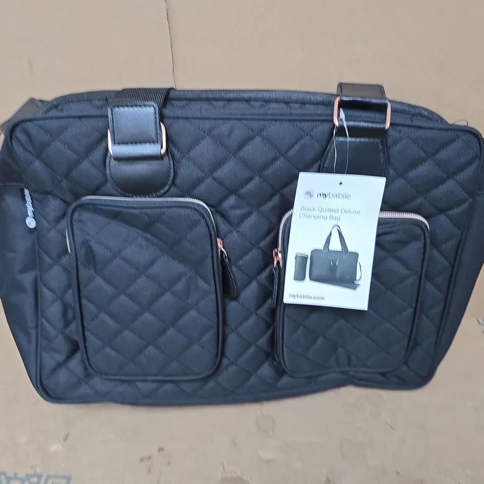 MYBABIIE BLACK QUILTED DELUXE CHANGING BAG IN BLACK