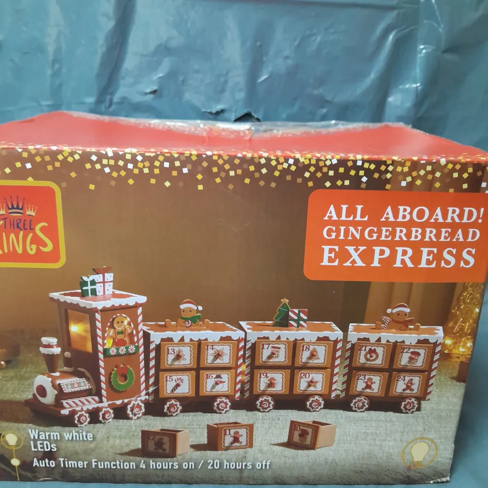 BOXED THREE KINGS GINGERBREAD TRAIN LIGHT UP ADVENT CALENDAR RRP £29.99