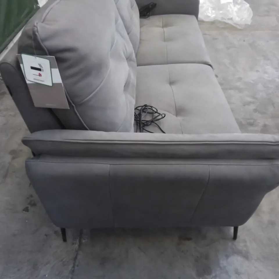 QUALITY ITALIAN DESIGNER MEDIUM 2-SEATER ELECTRIC RECLINING LEATHER SOFA IN GREY 