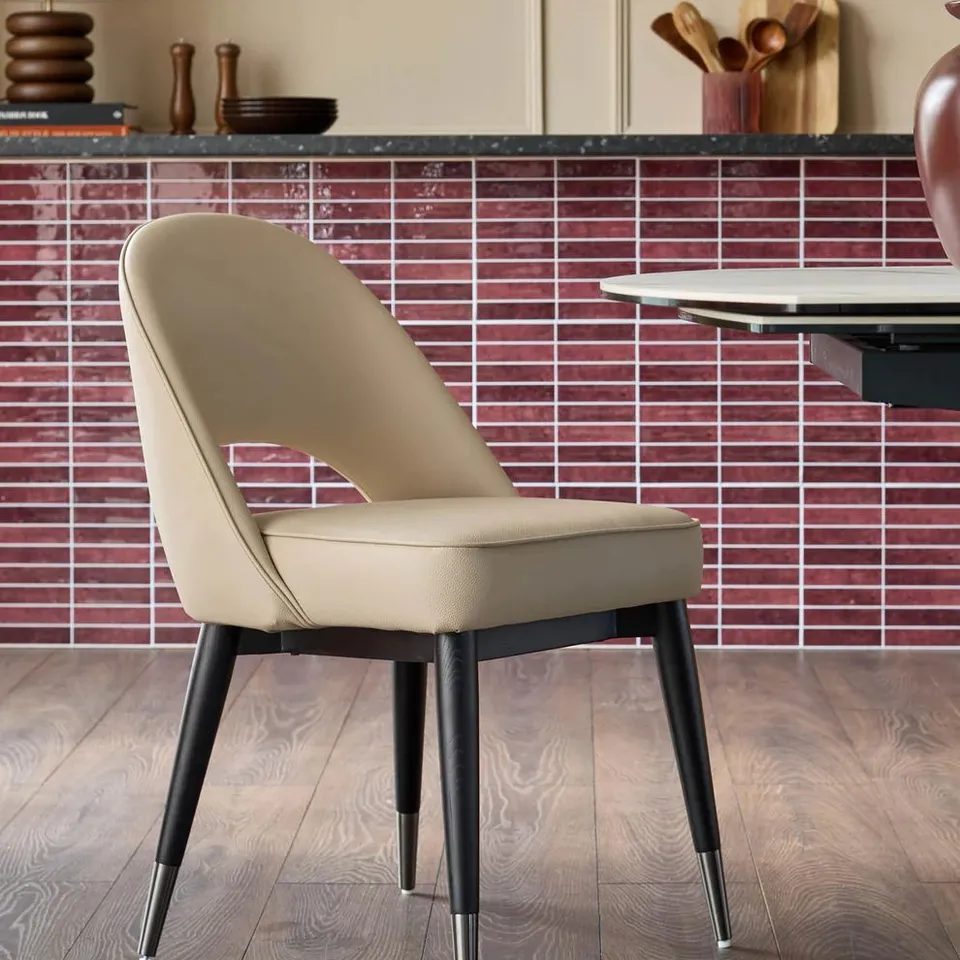 BOXED DANETTI SET OF 2 CLOVER NATURAL FAUX LEATHER DINING CHAIRS