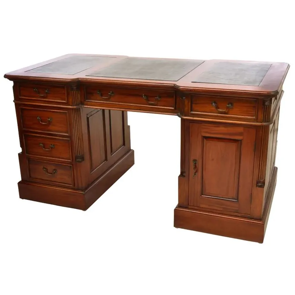 BOXED ADLINGTON EXECUTIVE SOLID WOOD DESK IN MAHOGANY- 17 X 150 X 77 CM