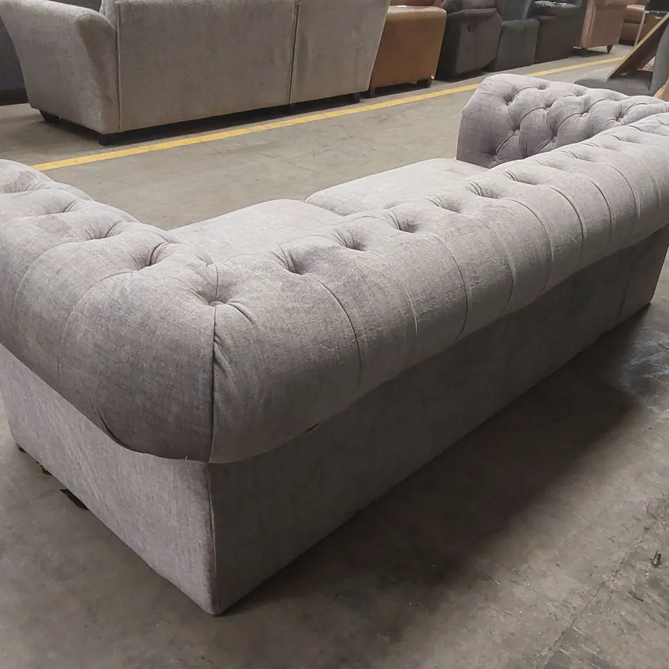 LAURA CHESTERFIELD FABRIC 3 SEATER SOFA - GREY RRP £1849