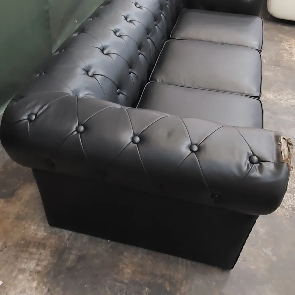 ALESTE 3-SEATER CHESTERFIELD VEGAN LEATHER SOFA - BLACK