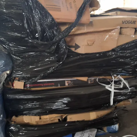PALLET OF ASSORTED CATERING ITEMS TO INCLUDE;CAM SHELVING,CHAIRS,SANDWICH PAVEMENT BOARD,TRIPLE WALL BOX