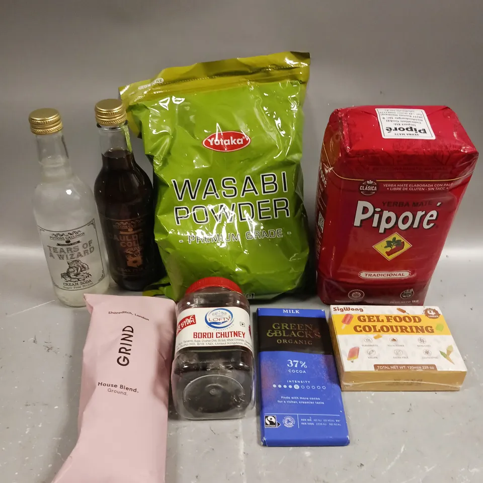 10 X ASSORTED FOOD/DRINK PRODUCTS TO INCLUDE WASABI POWDER, GRIND COFFEE, GREEN & BLACKS CHOCOLATE ETC - COLLECTION ONLY 