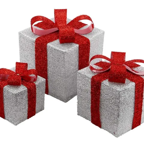 BOXED 3 LED LIGHT UP DECORATIVE CHRISTMAS PARCEL SET