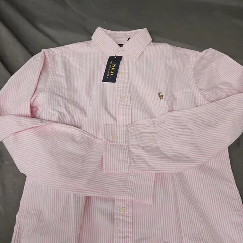 POLO RALPH LAUREN CUSTOM FIT DRESS SHIRT – PINK STRIPE, MEN'S SIZE M