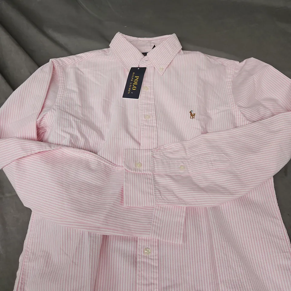 POLO RALPH LAUREN CUSTOM FIT DRESS SHIRT – PINK STRIPE, MEN'S SIZE M