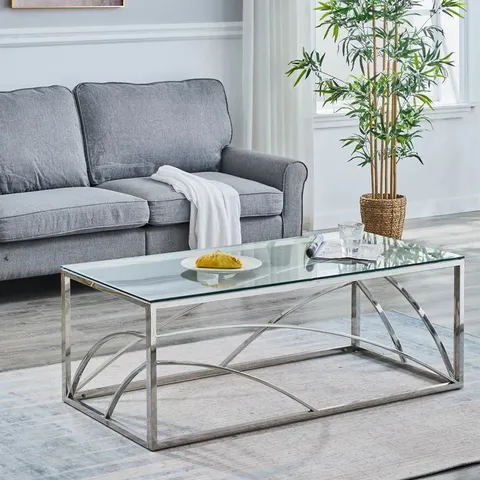 BOXED GLASS/STAINLESS STEEL COFFEE TABLE