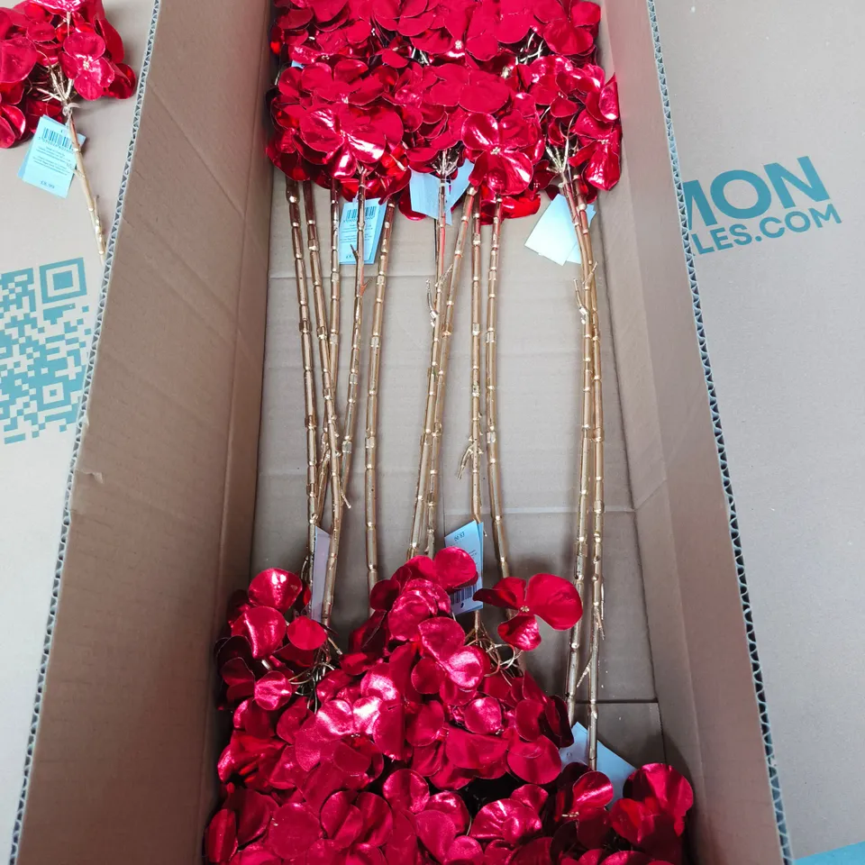 GISELA GRAHAM LONDON - CHRISTMAS ARTIFICIAL RED FLOWER STEMS, DECORATIVE HOME DECOR – BOX OF 12PCS