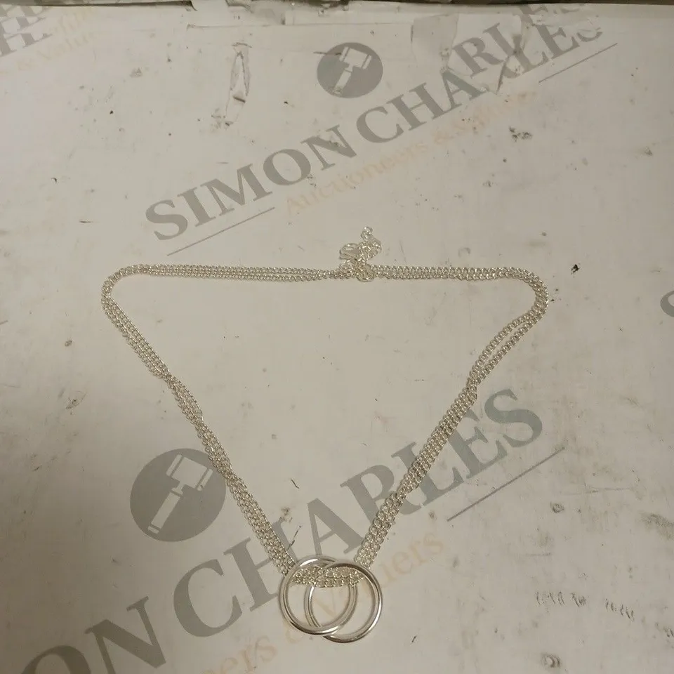 FAITH AND BROWN ITALIAN CRAFTED 2 RINGS CURB CHAIN NECKLACE IN STERLING SILVER 16” + 2”