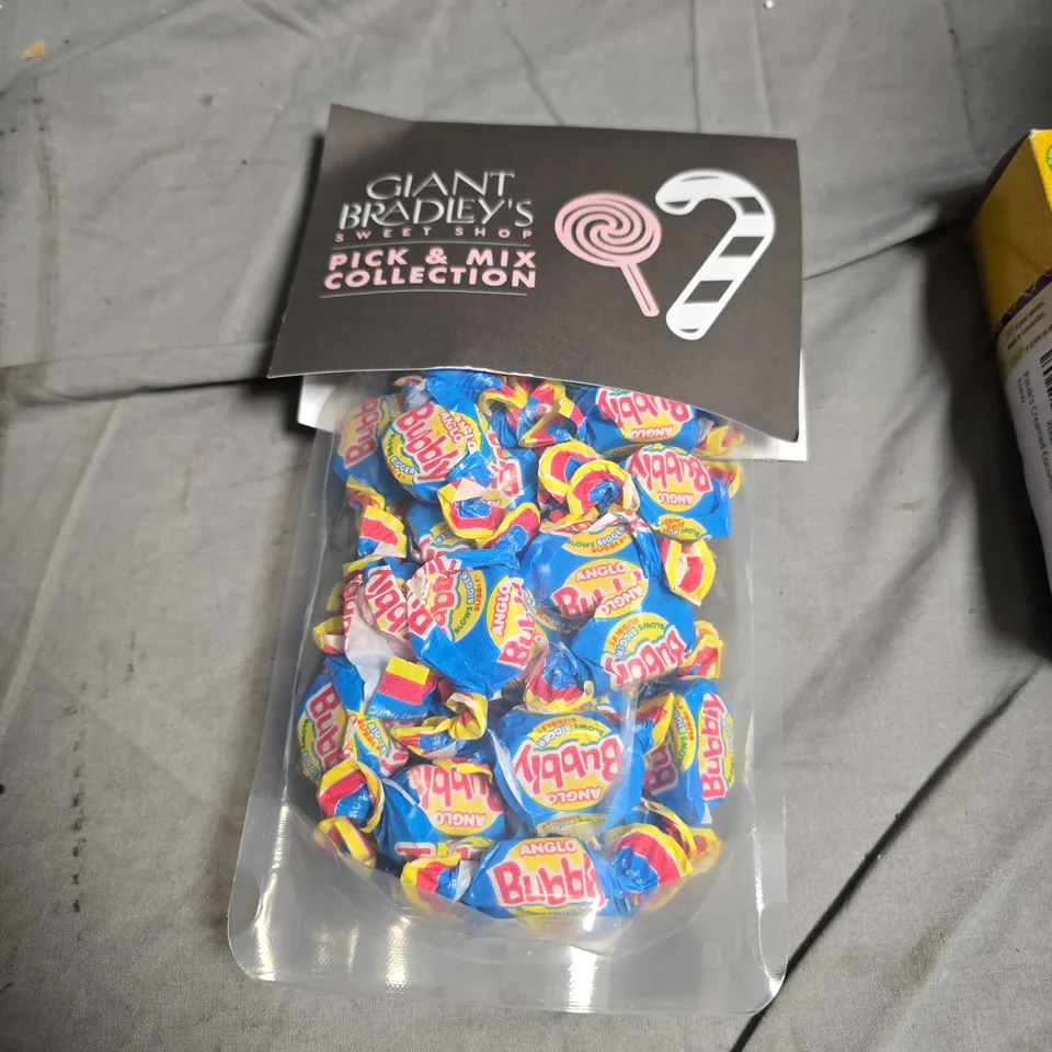 APPROXIMATELY 8 ASSORTED FOOD ITEMS INCLUDING GIANT BRADLEYS BUBBLE GUM , CAFE DIRECT COFFEE AND PATAKS CREAMED COCONUT