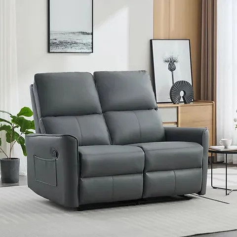 BOXED MADRID 2 SEATER MANUAL RECLINER AIR LEATHER SOFA - GREY (2 BOXES)