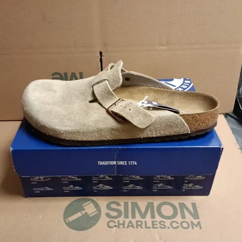BIRKENSTOCK BOSTON SANDALS – TAUPE SUEDE, UK 11.5