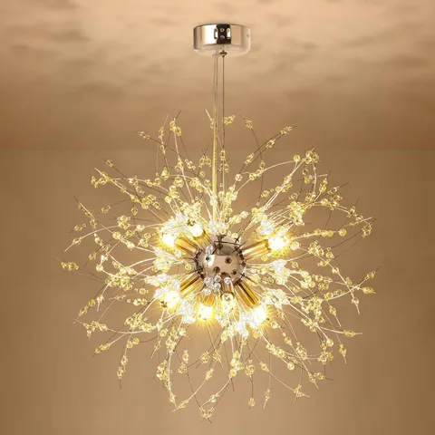 BOXED MODERN CHANDELIERS PENDANT LIGHT, 8-LIGHT GOLDEN CRYSTAL FLUSH MOUNT CEILING LIGHT FIXTURE