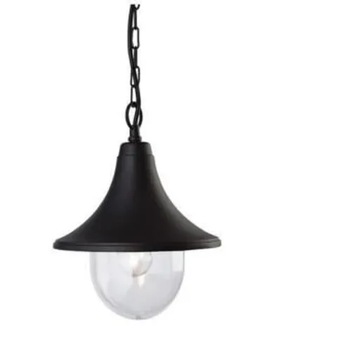 BOXED HOKKU DESIGNS 1 LIGHT OUTDOOR PENDANT BLACK METAL GLASS SHADE HANGS 93CM MAX