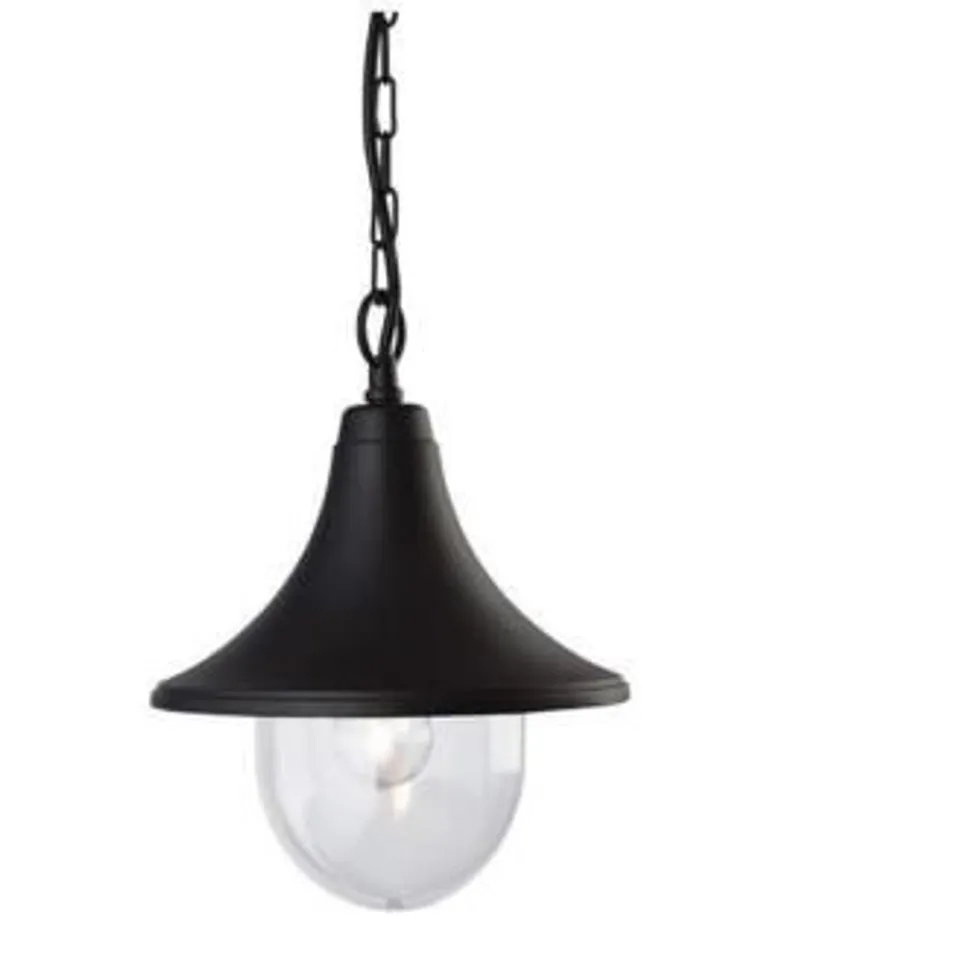 BOXED HOKKU DESIGNS 1 LIGHT OUTDOOR PENDANT BLACK METAL GLASS SHADE HANGS 93CM MAX