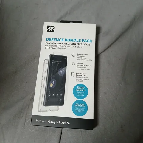 BOX OF APPROXIMATELY 30 DEFENCE BUNDLE PACK FOR GOOGLE PIXEL 7A – SCREEN PROTECTOR & CLEAR CASE 