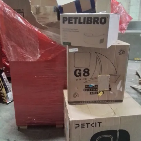 PALLET OF ASSORTED HOUSEHOLD GOODS AND PRODUCTS TO INCLUDE;AUTOMATIC CAT CLEANING BOX,GAMING COMPUTER CASE,WET FOOD FEEDER