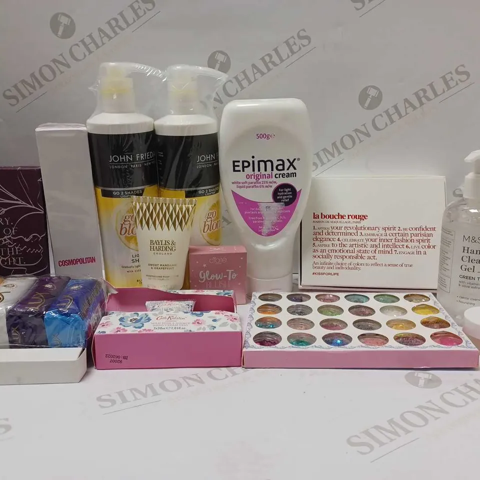 LOT OF APPROX 10 ASSORTED BEAUTY PRODUCTS TO INCLUDE COSMOPOLITAN BODY WASH, BULLDOG FACE SCRUB, TROPIC LIP FUDGE, ETC 