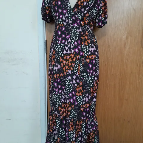 DOROTHY PERKINS MULTI ANIMAL WRAP MIDI DRESS - SIZE 8
