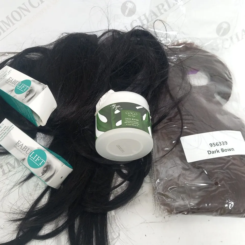 4 ASSORTED COSMETICS PRODUCTS TO INCLUDE; TAYA COC WATER, HAIR EXTENSIONS AND FABULIFT EYE SERUM