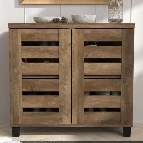BOXED 2 DOOR SHOE CABINET - KNOTTY OAK EFFECT