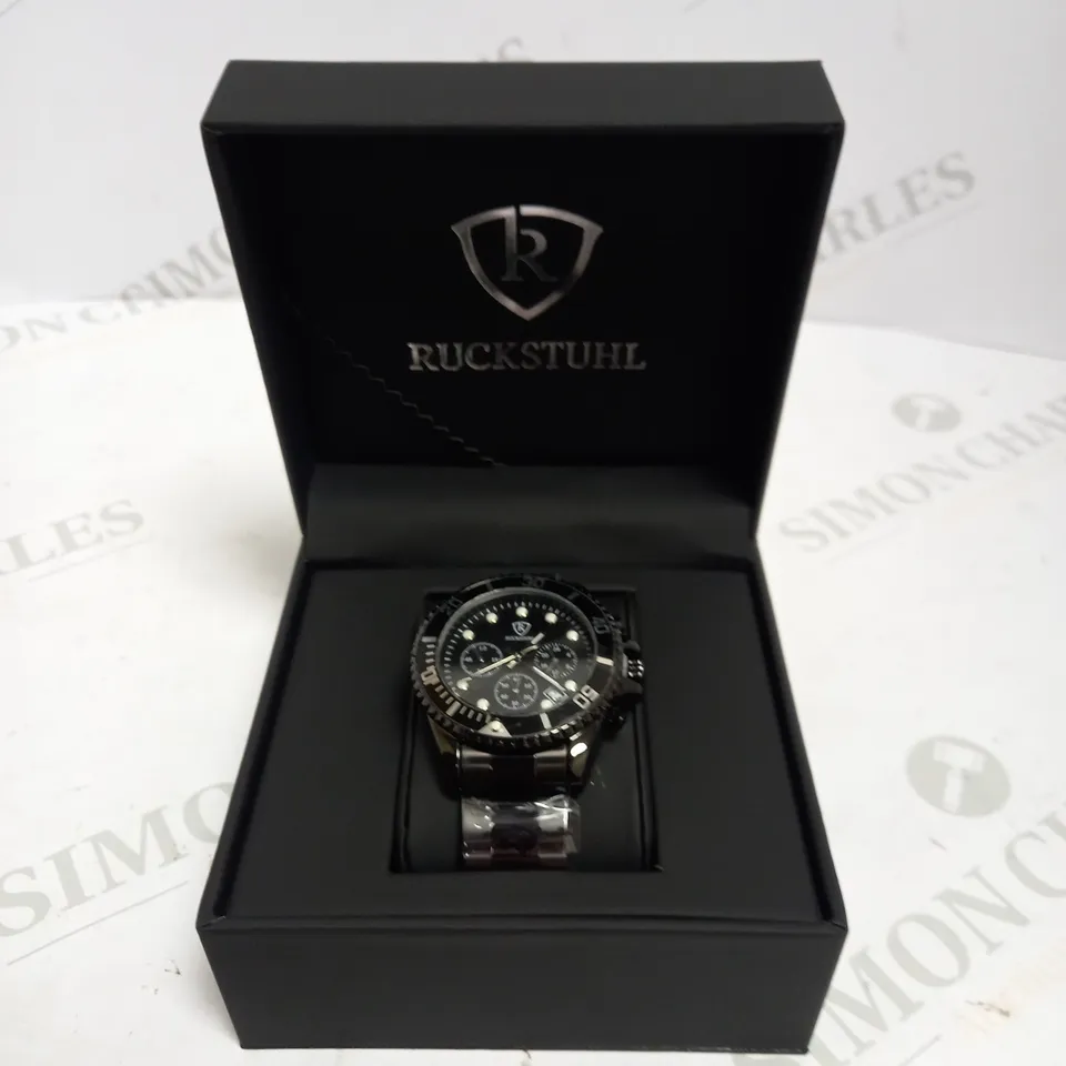 MENS RUCKSTUHL CHRONOGRAPH 8829 WATCH – BLACK DIAL - STAINLESS STEEL STRAP – 3ATM WATER RESISTANT – DATE FUNCTION