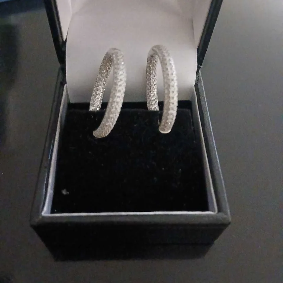 DIAMONIQUE 30TH ANNIVERSARY HOOP EARRINGS STERLING SILVER RHODIUM PLATED 