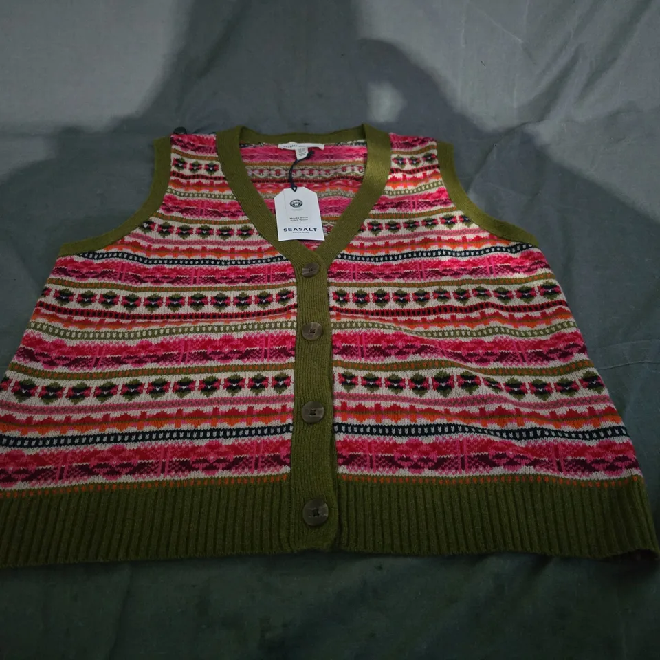SEASALT CORNWALL MERINO WAISTCOAT VEST – UK 14, MULTI‑KNITTED