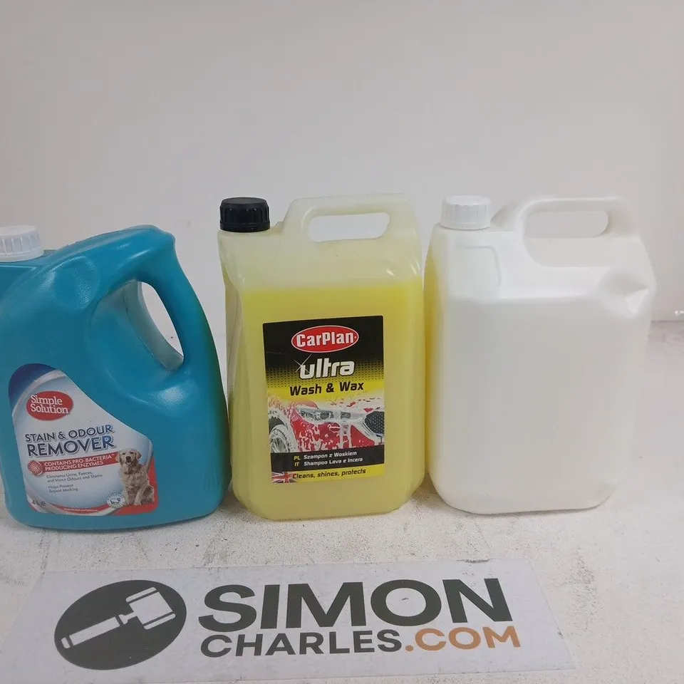 LOT OF 3 ASSORTED HOME LIQUID ITEMS TO INCLUDE STAIN REMOVER, CARPLAN WASH & WAX AND PVA GLUE