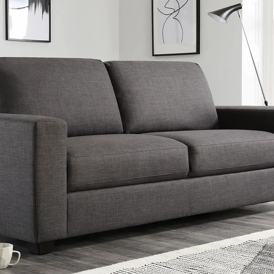 BOXED DESIGNER MISSION SLATE GREY FABRIC 3 SEATER SOFA (1 BOX)