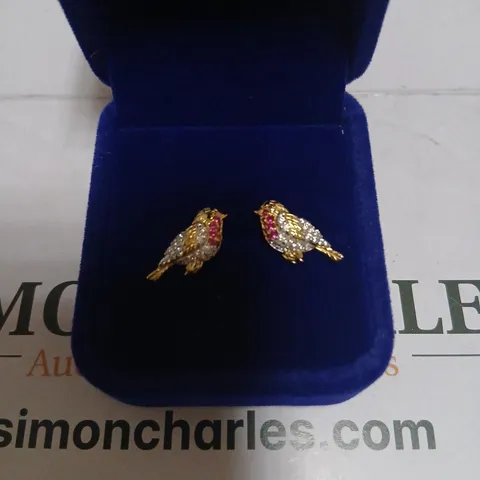 DIAMONIQUE 0.15CT TW ROBIN STUD EARRINGS STERLING SILVER 