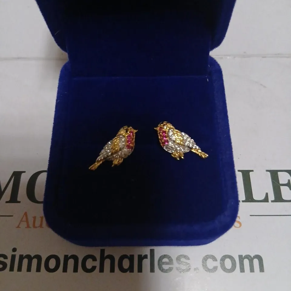 DIAMONIQUE 0.15CT TW ROBIN STUD EARRINGS STERLING SILVER 