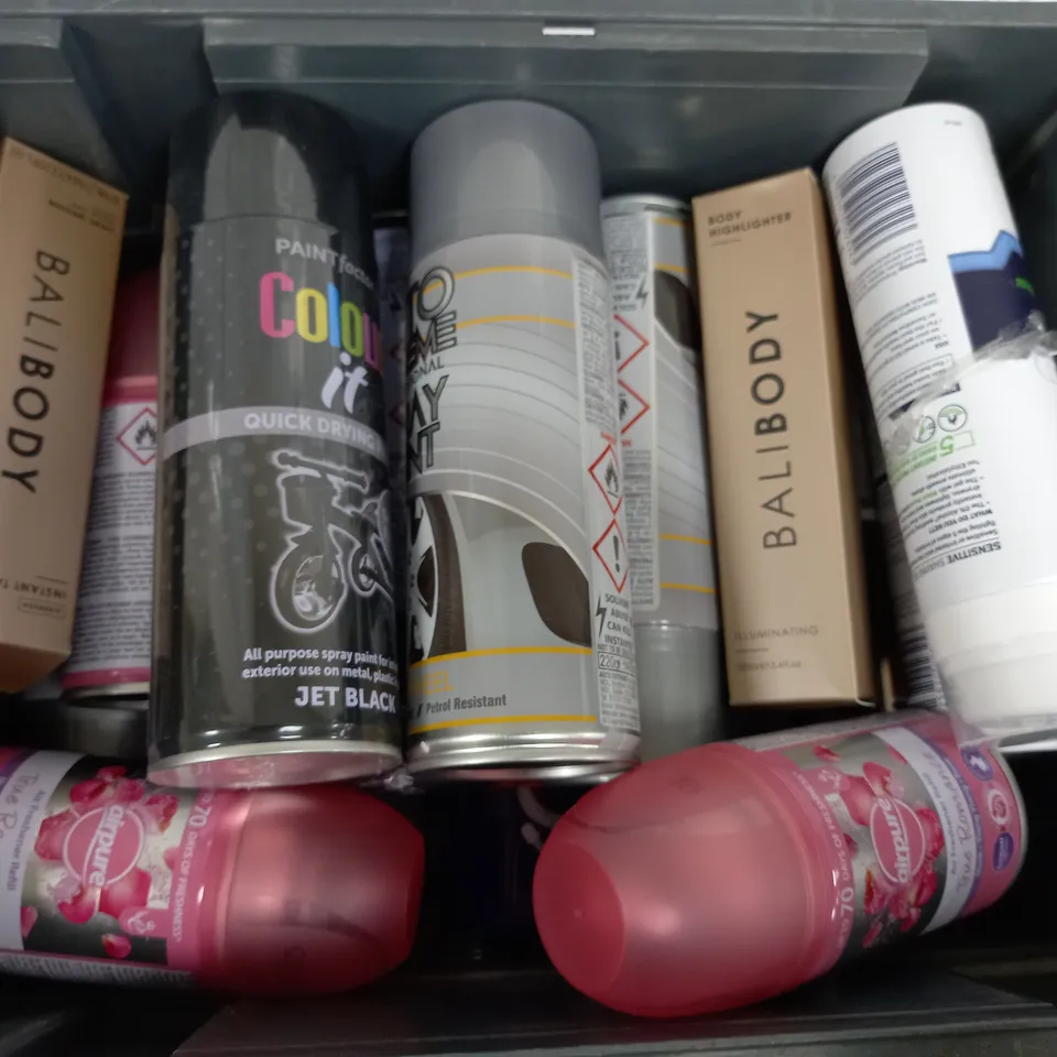 BOX OF APPROX 10 ASSORTED AEROSOLS TO INCLUDE -NIVEA SHAVING GEL - AIRPURE - BALIBODY ECT