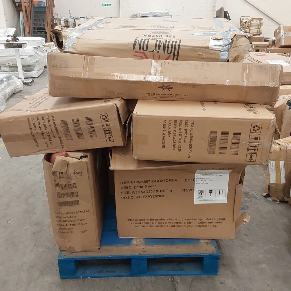 PALLET OF ASSORTED INCOMPLETE GARDEN AND PATIO FURNITURE PARTS 
