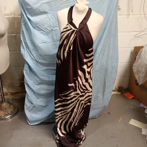 NEW LOOK ZEBRA PRINT SATIN HALTER DRESS – UK 16