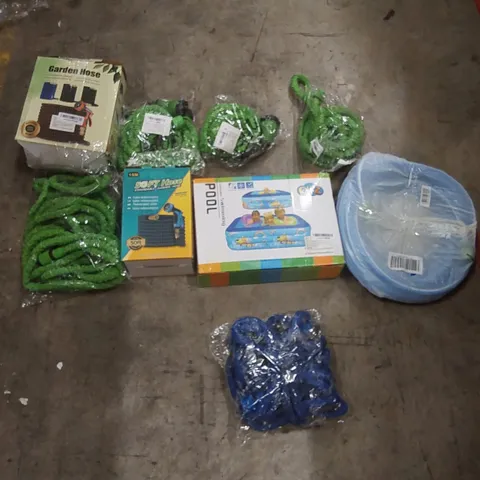 PALLET CONTAINING A LARGE QUANTITY OF ASSORTED HOSE PIPES, POOL INFLATABLES ECT