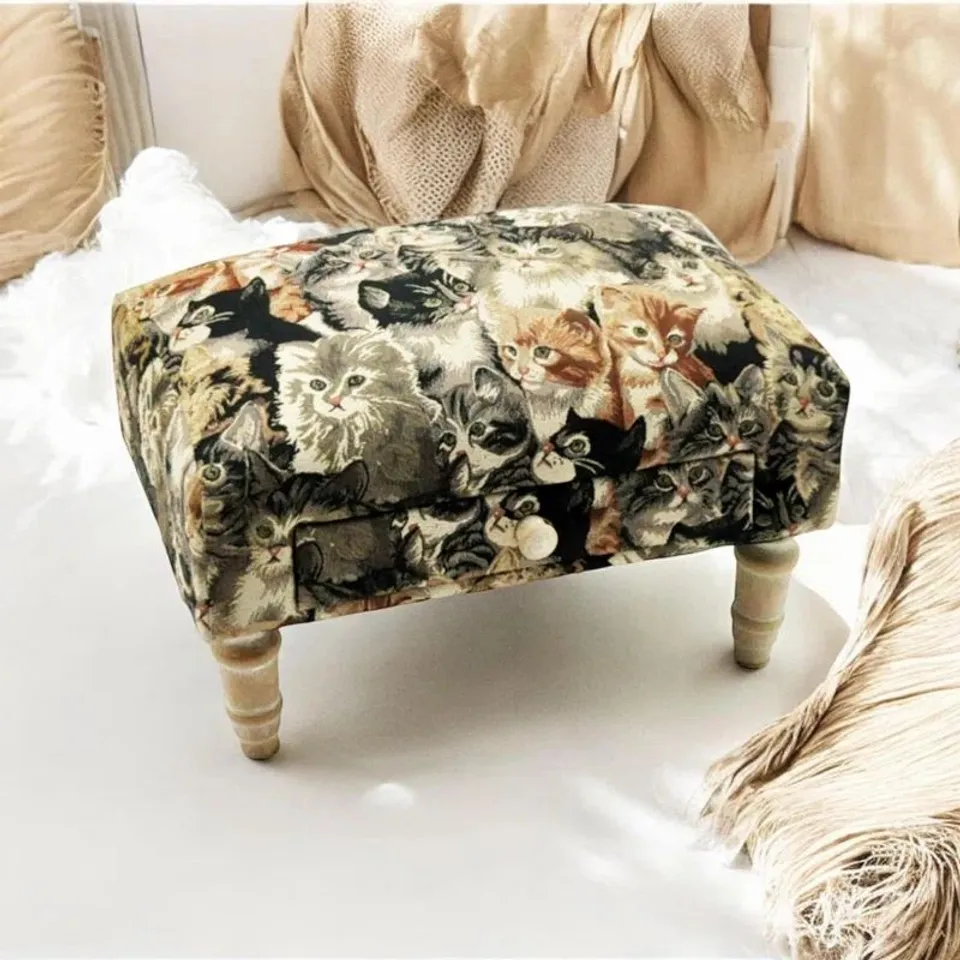 BOXED 40CM WIDE RECTANGLE ANIMAL PRINT FOOTSTOOL OTTOMAN WITH STORAGE