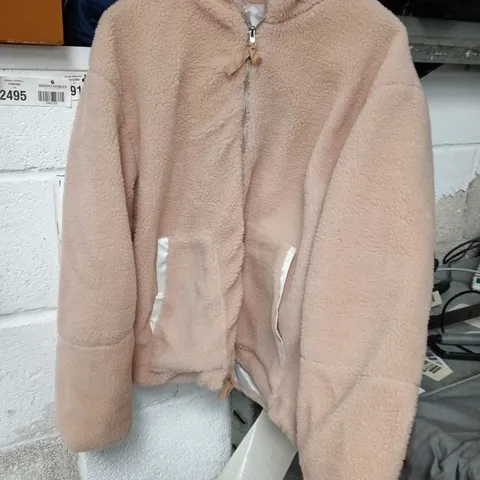 WOMEN'S PINK TEDDY FLEECE ZIP-FRONT COAT SIZE L