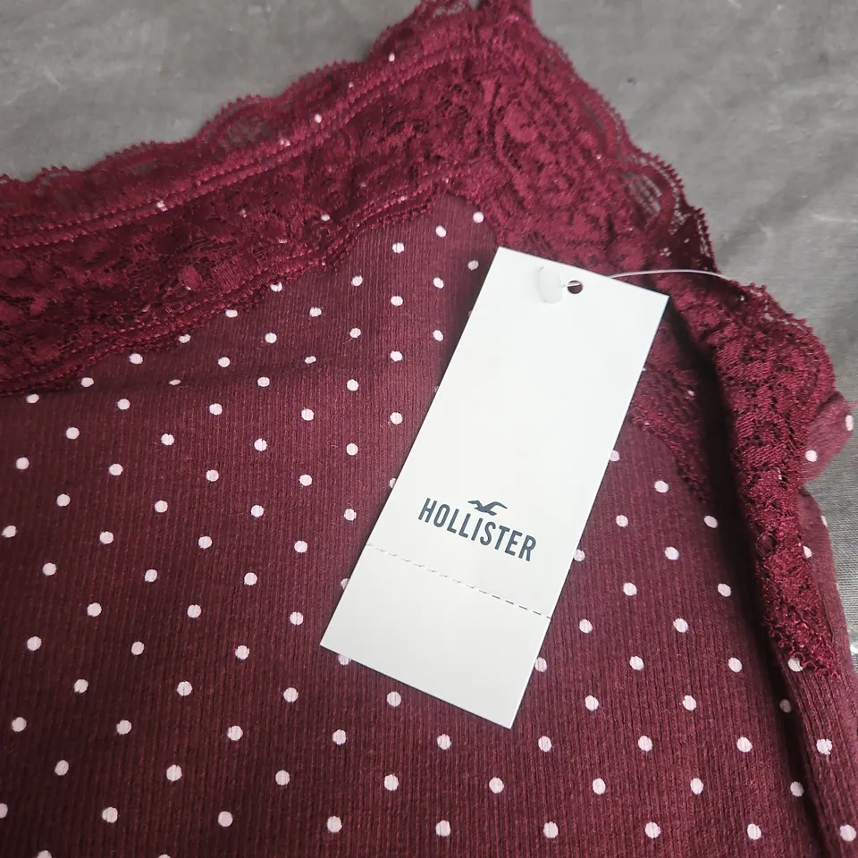 HOLLISTER SET OF 2 WOMEN’S LACE TRIM CAMI TOPS – BURGUNDY POLKA DOT & NAVY, SIZE L