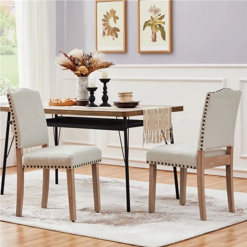 BOXED PAIR OF YAHEETECH COLOR UPHOLSTERED DINING CHAIRS - BEIGE (1 BOX)