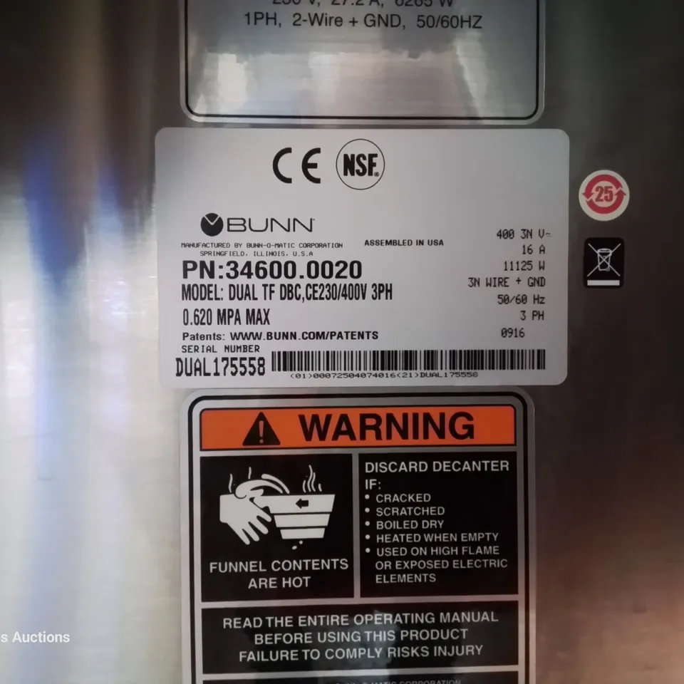 BUNN DUAL TF COMMERCIAL COFFEE BREWER