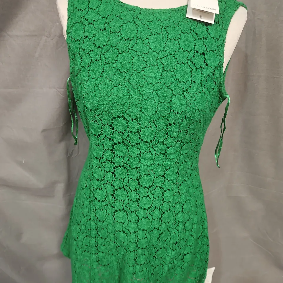 NOBODY'S CHILD JUNO MINI DRESS, LACE OVERLAY - GREEN  - UK 8