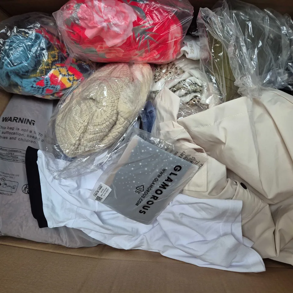 APPROXIMATELY 30 ASSORTED CLOTHING ITEMS IN VARIOUS SIZES, STYLES & COLOURS TO INCLUDE BRANDS SUCH AS ESMEE, GLAMOROUS, JADE, ETC - COLLECTION ONLY