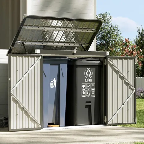 BOXED AOXUN PREMIUM OUTDOOR METAL STORAGE SHED - BLACK (1 BOX)
