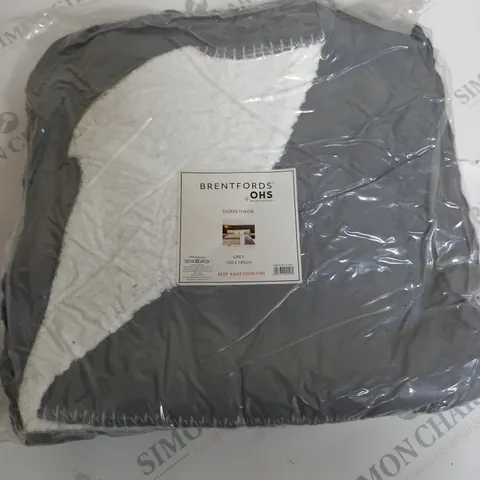 SEALED BRENTFORDS GREY SHERPA THROW - 150X180CM