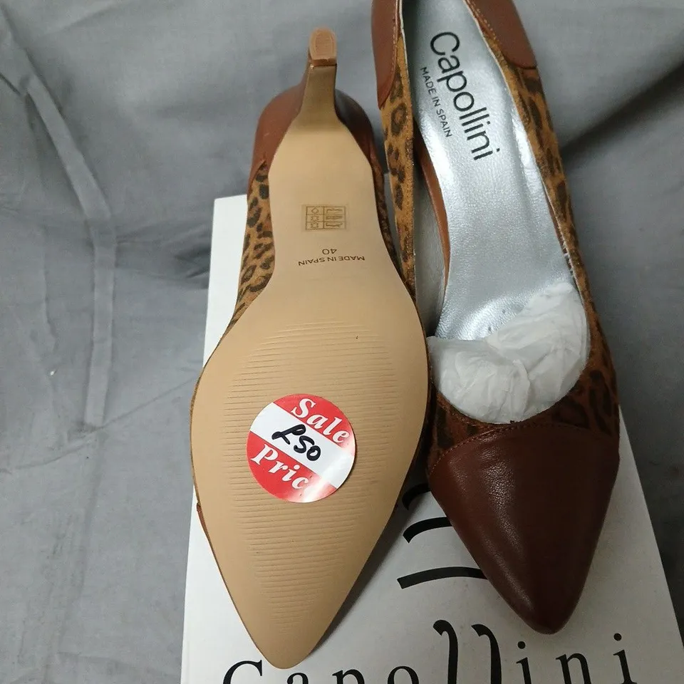 CAPOLLINI LEOPARD PRINT LEATHER COURT SHOES – UK 7 (EU 40)