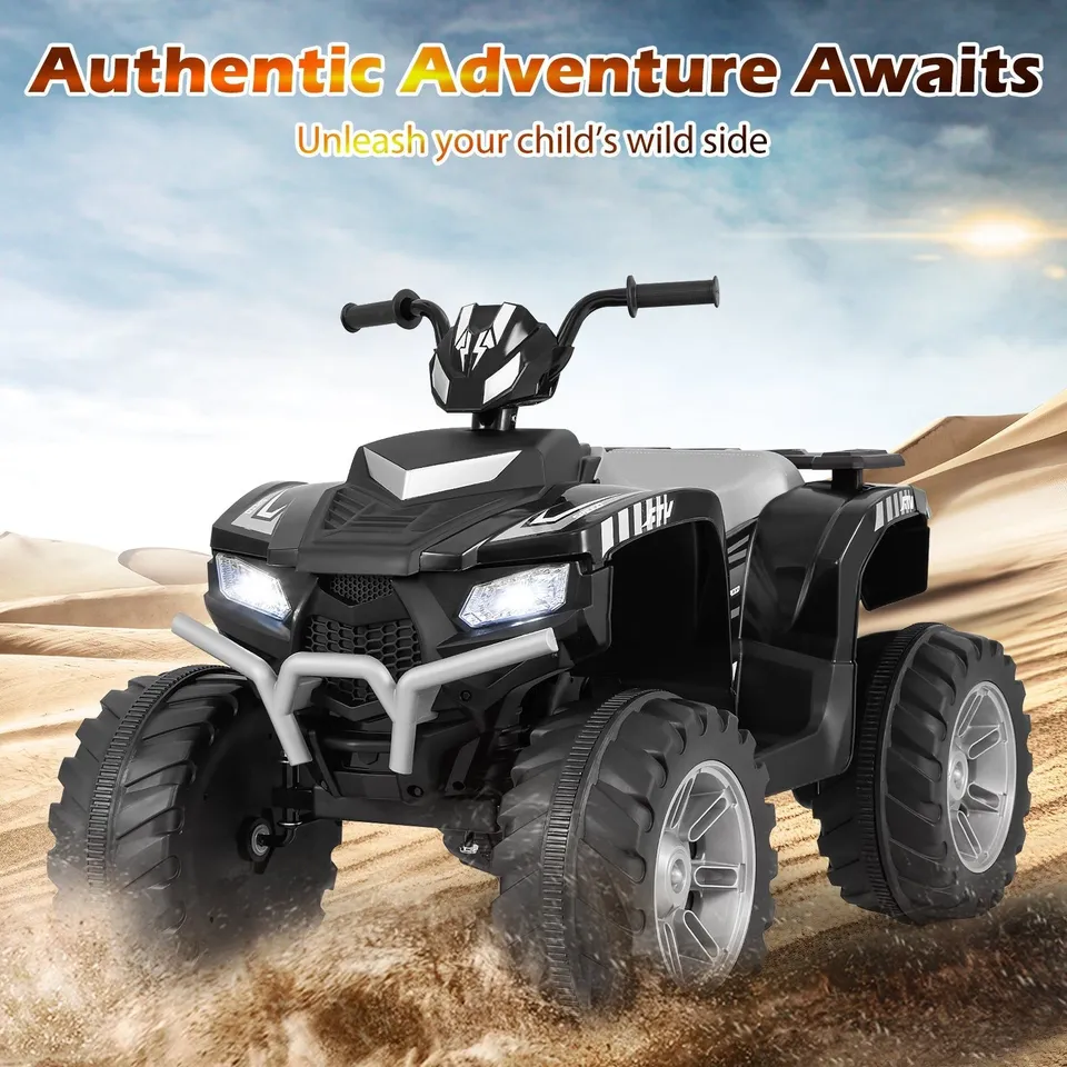 BOXED 4-WHEELER RIDE-ON TOYS WITH LED LIGHTS AND WIRELESS CONNECTION - BLACK 